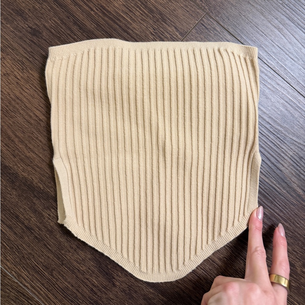 Beige Ribbed Knit Crop Top
